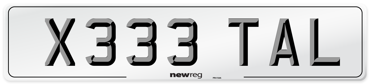 X333 TAL Number Plate from New Reg